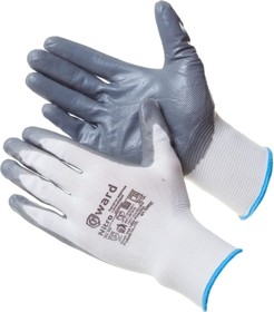 Нейлоновые перчатки Nitro белые, с серым нитриловым покрытием, р. L 12 пар N2002C