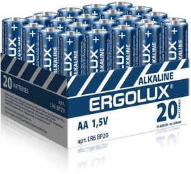 Фото 1/3 Ergolux.. LR6 Alkaline BP20 ( LR6 BP20, батарейка,1.5В) (20 шт. в уп-ке)