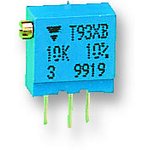 T93XB501KT20, Trimmer Resistors - Through Hole 3/8" SQ H/ADJ 500