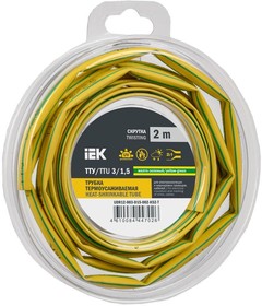 Фото 1/2 Трубка термоусадочная ТТУ нг-LS 3/1.5 желт./зел. (уп.2м) IEK UDR12-003-D15-002-K52-T