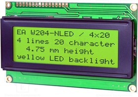 EA W204-NLED, Дисплей: LCD, алфавитно-цифровой, STN Positive, 20x4, 98x60мм