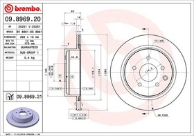 Фото 1/9 Диск тормозной задний NISSAN QASHQAI/X-TRAIL/RENAULT KOLEOS BREMBO 09.8969.20