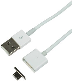 18-0011-9, Кабель USB-A - micro USB, 1А, 1м, белый, со съемным магнитным штекером
