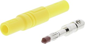 934097103, Yellow Male Banana Plug, 4 mm Connector, Screw Termination, 24A, 1000V ac/dc, Nickel