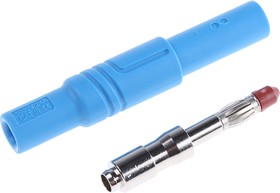 934097102, Blue Male Banana Plug, 4 mm Connector, Screw Termination, 24A, 1000V ac/dc, Nickel Plating