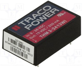 Фото 1/3 THM 3-2413WI, Isolated Module DC DC Converter 1 Output 15V 200mA 9V - 36V Input