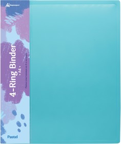 Фото 1/5 Папка панорама на 4-х кольцах Бюрократ Pastel PAST0740/4RBLUE A4 пластик 0.7мм кор.40мм торц.карм с бум. встав голубой