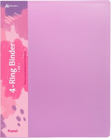 Фото 1/4 Папка панорама на 4-х кольцах Бюрократ Pastel PAST0740/4RPINK A4 пластик 0.7мм кор.40мм торц.карм с бум. встав розовый