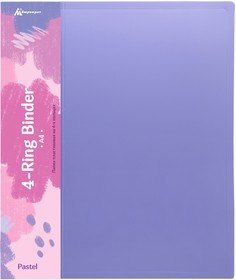 Фото 1/5 Папка панорама на 4-х кольцах Бюрократ Pastel PAST0740/4RVIO A4 пластик 0.7мм кор.40мм торц.карм с бум. встав фиолетовый