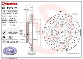 Фото 1/2 Диск тормозной задний MB W166 /Perforated D=330mm BREMBO 09.A959.21