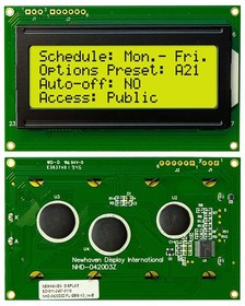 NHD-0420D3Z-FL-GBW-V3, Serial LCD - 4 x 20 Character - STN-Gray - Yellow/Green Backlight - 98.0 x 60.0 mm