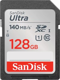 SDSDUNB-128G-GN6IN, Флеш карта SD 128GB SanDisk SDXC Class 10 UHS-I Ultra 140MB/s