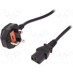 AK-440107-018-S, Cable; 3x0.75mm2; BS 1363 (G) plug,IEC C13 female; 1.8m; black