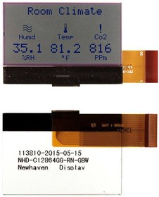 Фото 1/2 NHD-C12864GG-RN-GBW, Chip on Glass- Graphic - 128 x 64 Pixels - 3V - Parallel - Controller:ST-7565R - 29-Pin FPC