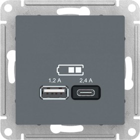 Фото 1/4 Systeme Electric AtlasDesign Грифиль USB A+С, 5В/2,4А, 2х5В/1,2А, механизм