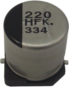 Фото 1/3 EEEFK0J220R, SMD электролитический конденсатор, Радиальная банка - SMD, 22 мкФ, 6.3 В, 2000 часов при 105°C