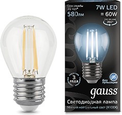 Фото 1/10 105802207, Лампа светодиодная филаментная LED 7 Вт 580 лм 4100К AC150-265В E27 шар P45 нейтральный Black Filament