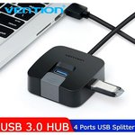 Vention CHABD, Концентратор Vention OTG USB 2.0/ USB 3.0 на 4 порта Черный - 0.5м.