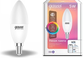 Фото 1/10 Gauss Лампа Smart Home С37 5W 470lm 2700-6500К Е14 RGBW+изм.цвет. темп.+диммирование LED