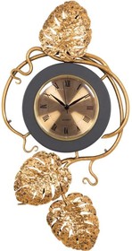 Фото 1/5 Интерьерные настенные часы Monstera Deliciosa mini серый, с декоративными элементами бронзового цвета 45027/серый