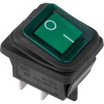 36-2362, Выключатель клавишный 250V 15А (4с) ON-OFF зеленый с подсветкой ...