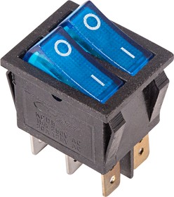 Фото 1/5 36-2411, Выключатель клавишный 250V 15А (6с) ON-OFF синий с подсветкой ДВОЙНОЙ (RWB-511, SC-797)