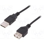 USB 2.0 extension line, USB plug type A to USB socket type A, 3 m, black