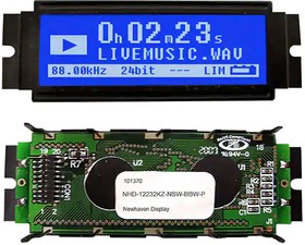 NHD-12232KZ-NSW-BBW-P, LCD Graphic Display - 122 x 32 Pixels - 5V - 8-Bit Parallel - Controller:SBN1661G_M02 - 2x10 Back w/ pins