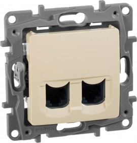 Фото 1/9 Legrand 672355, Двойная розетка RJ 45, категория 5е, UTP, Etika, слоновая кость