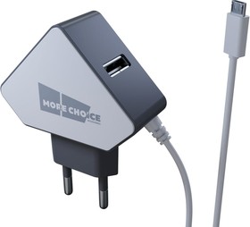 Сетевое зарядное устройство 2USB 1.5A для micro USB со встроенным кабелем NC42m White Grey