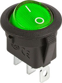 Фото 1/5 36-2588, Выключатель клавишный круглый 12V 20А (3с) ON-OFF зеленый с подсветкой (RWB-214)