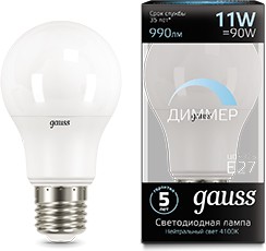 Лампа светодиодная Led A60-dim E27 11Вт 4100К диммируемая Gauss 102502211-D
