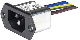 3-132-199, AC Power Entry Modules Appliance Inlet with Compact Medical M80 Filter, C14, Screw Mount Front/Rear, Flexible Wire Connections