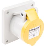 1365, IP44 Yellow Panel Mount 3P Industrial Power Socket, Rated At 16A, 110 V