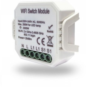 Фото 1/2 Denkirs RL1001-SM Одноканальное Wi-Fi реле-выключатель 1 x 2300 Вт / 250 Вт для LED