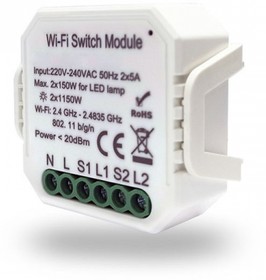 Фото 1/2 Denkirs RL1002-SM Двухканальное Wi-Fi реле-выключатель 2 x 1150 Вт / 2 x 100 Вт для LED