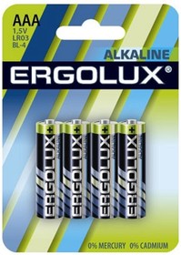 Фото 1/6 Ergolux LR03 Alkaline BL-4 (LR03 BL-4, батарейка,1.5В) (4 шт. в уп-ке)
