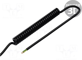 SPT00075C, Wire: coiled; 6x0,15mm2; unshielded; PUR; black; 300V; 0.8m; 3.2m