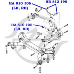 HR812198, Сайлентблок верхнего заднего поперечного рычага задней подвески ...