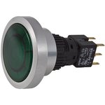 A9PFA1Y2EK2, Illuminated Push Button Switch, Momentary, Panel Mount, 30mm Cutout, DPDT, Green LED, IP65