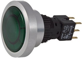 Фото 1/2 A9PFA1Y2EJ2, Illuminated Push Button Switch, Momentary, Panel Mount, 30mm Cutout, DPDT, Green LED, IP65