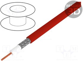 60.7500-22, Wire: coaxial; RG58; 1x0,5mm2; stranded; Cu; 0.5mm2; PVC; red; 100m