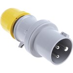 213.1630, IP44 Yellow Cable Mount 2P + E Industrial Power Plug, Rated At 16A, 110 V
