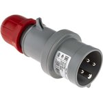 213.1636, IP44 Red Cable Mount 3P + E Industrial Power Plug, Rated At 16A, 415 V