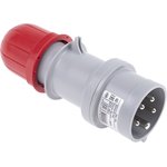 213.164, IP44 Red Cable Mount 3P + N + E Industrial Power Plug, Rated At 16A, 415 V