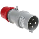 213.3236, IP44 Red Cable Mount 3P + E Industrial Power Plug, Rated At 32A, 415 V