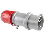 213.324, IP44 Red Cable Mount 3P + N + E Industrial Power Plug, Rated At 32A, 415 V