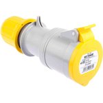 313.3240, IP44 Yellow Cable Mount 2P + E Industrial Power Socket, Rated At 32A, 110 V