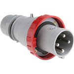 218.6336, IP67 Red Cable Mount 3P + E Industrial Power Plug, Rated At 64A, 415 V
