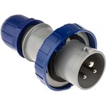 218.163, IP66, IP67 Blue Cable Mount 2P + E Industrial Power Plug, Rated At 16A ...